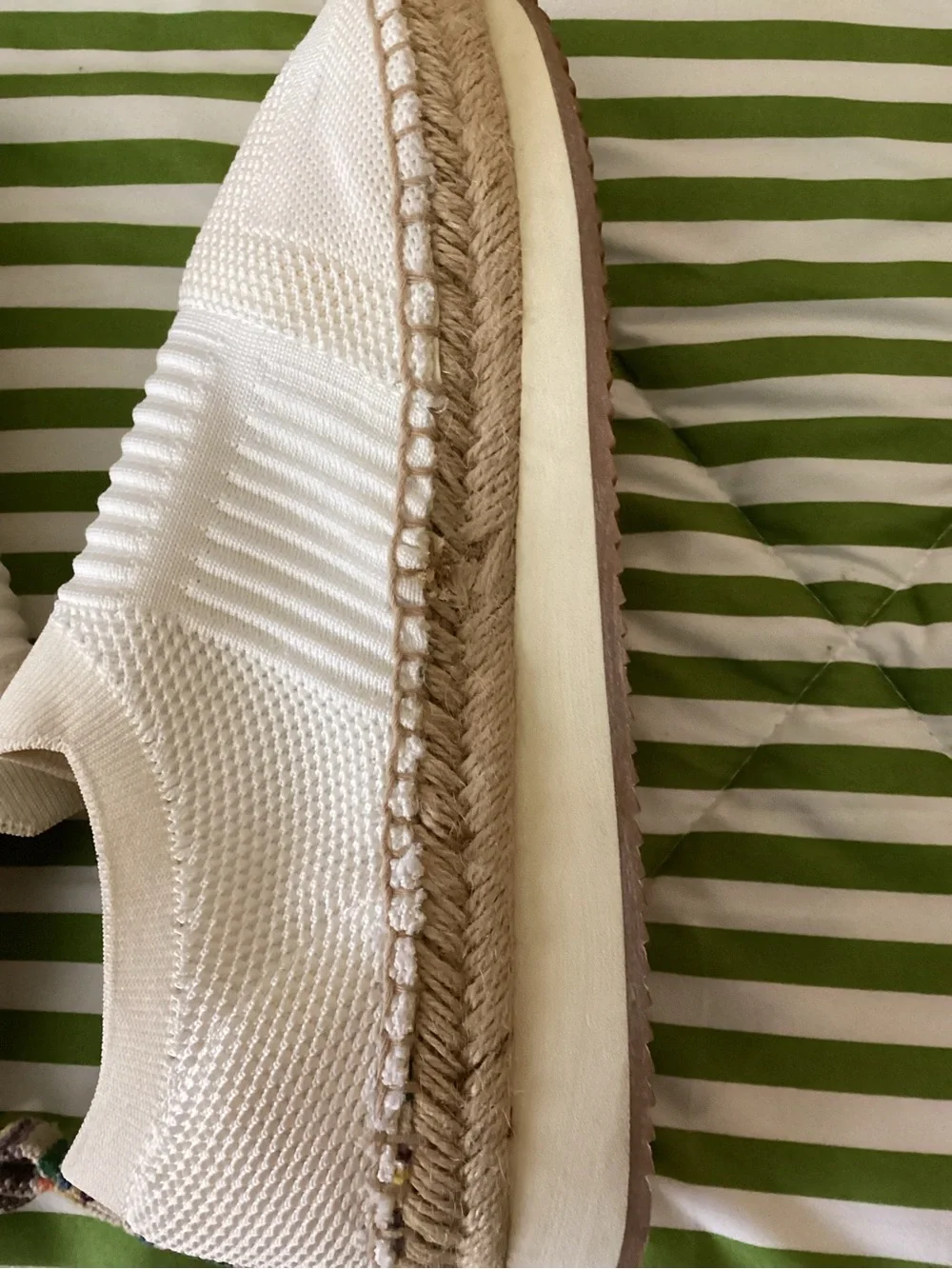 Sugar Cream Knit Espadrille Slip-Ons with Braided Jute Trim